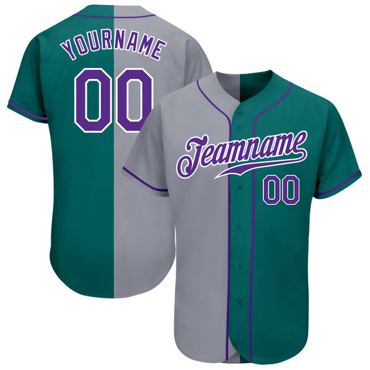 Custom Teal Purple-Gray Authentic Split Fashion Baseball Jersey - Sky-Custom