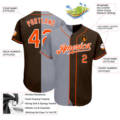 Custom Brown Orange-Gray Authentic Split Fashion Baseball Jersey - Sky-Custom