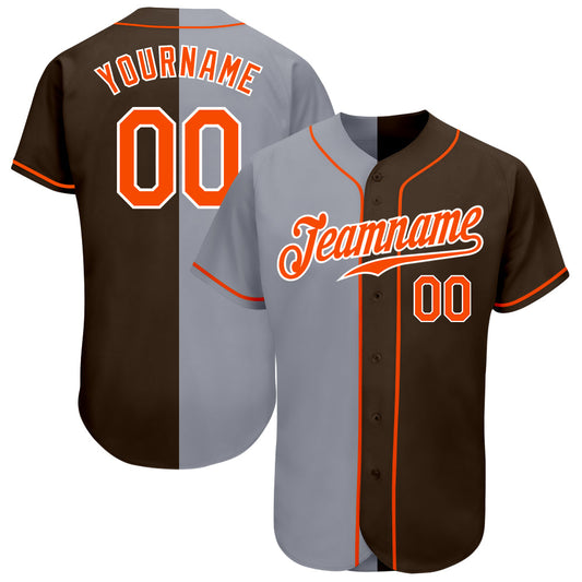 Custom Brown Orange-Gray Authentic Split Fashion Baseball Jersey - Sky-Custom