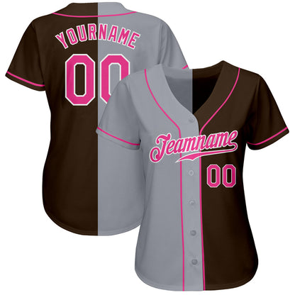 Custom Brown Pink-Gray Authentic Split Fashion Baseball Jersey - Sky-Custom