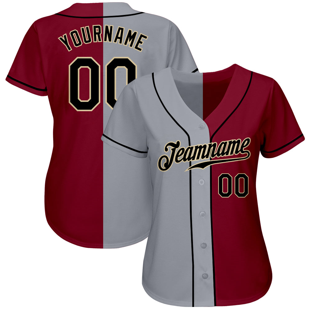 Custom Crimson Black-Gray Authentic Split Fashion Baseball Jersey - Sky-Custom