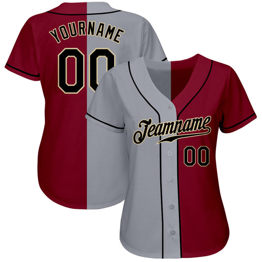 Custom Crimson Black-Gray Authentic Split Fashion Baseball Jersey - Sky-Custom
