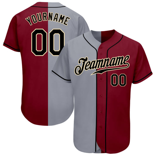 Custom Crimson Black-Gray Authentic Split Fashion Baseball Jersey - Sky-Custom