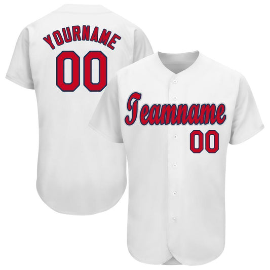 Custom White Red-Navy Baseball Jersey - Sky-Custom