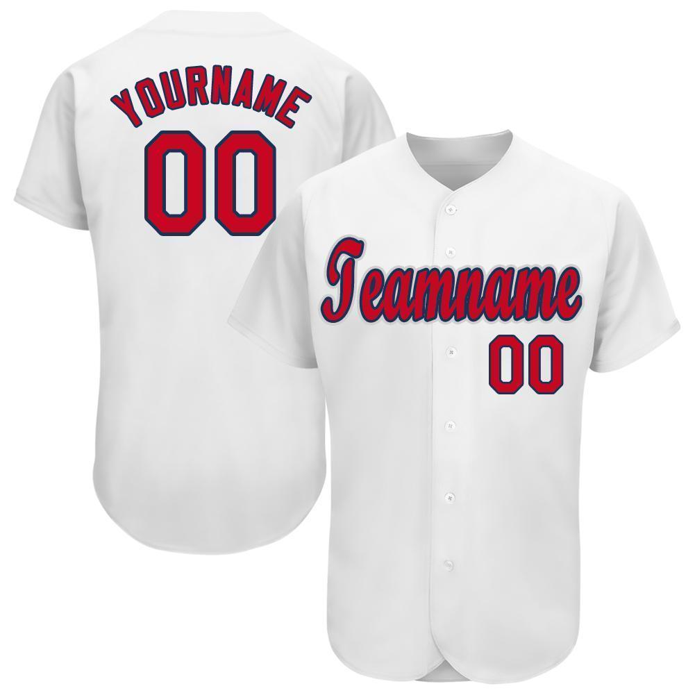 Custom White Red-Navy Baseball Jersey - Sky-Custom