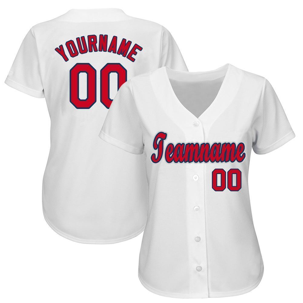 Custom White Red-Navy Baseball Jersey - Sky-Custom