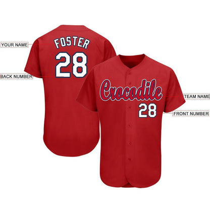 Custom Red White-Navy Baseball Jersey - Sky-Custom