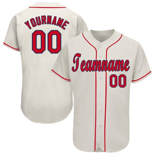 Custom Cream Red-Navy Baseball Jersey - Sky-Custom