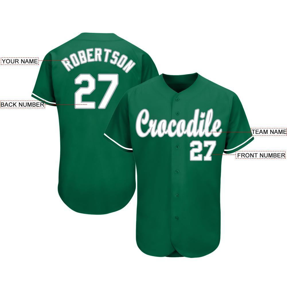 Custom Kelly Green White-Gray Baseball Jersey - Sky-Custom