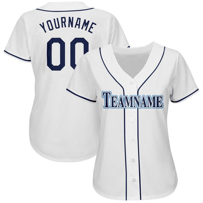 Custom White Navy-Powder Blue Baseball Jersey - Sky-Custom