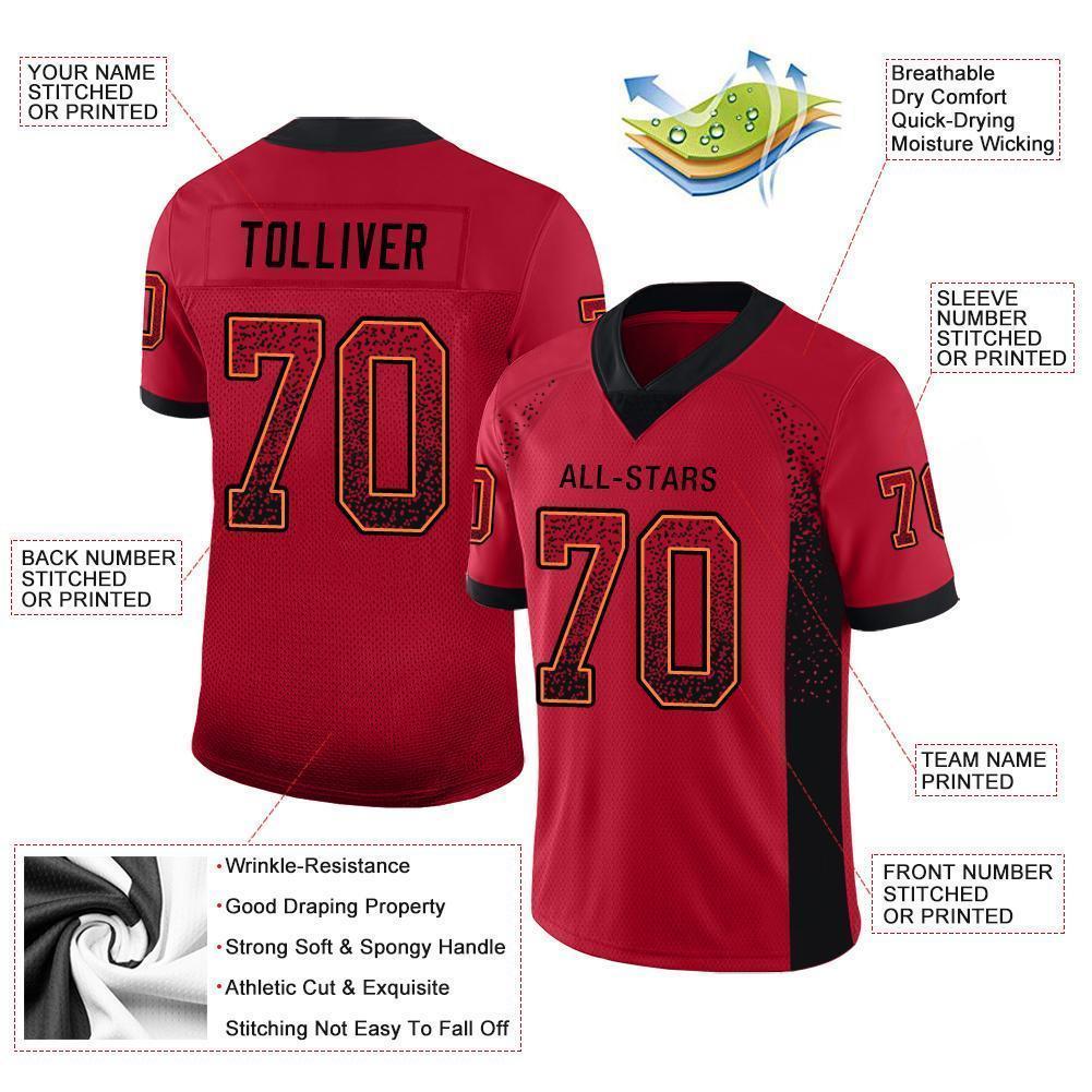 Custom Red Black-Orange Mesh Drift Fashion Football Jersey - Sky-Custom