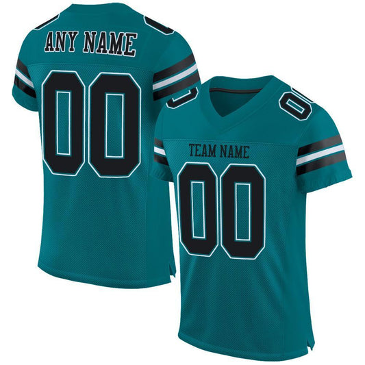 Custom Teal Black-White Mesh Authentic Football Jersey - Sky-Custom