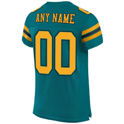 Custom Teal Gold-Black Mesh Authentic Football Jersey - Sky-Custom