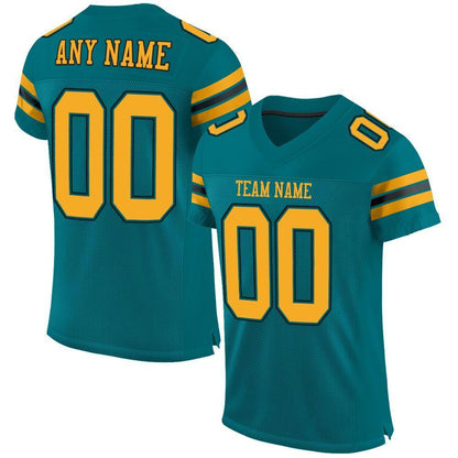 Custom Teal Gold-Black Mesh Authentic Football Jersey - Sky-Custom
