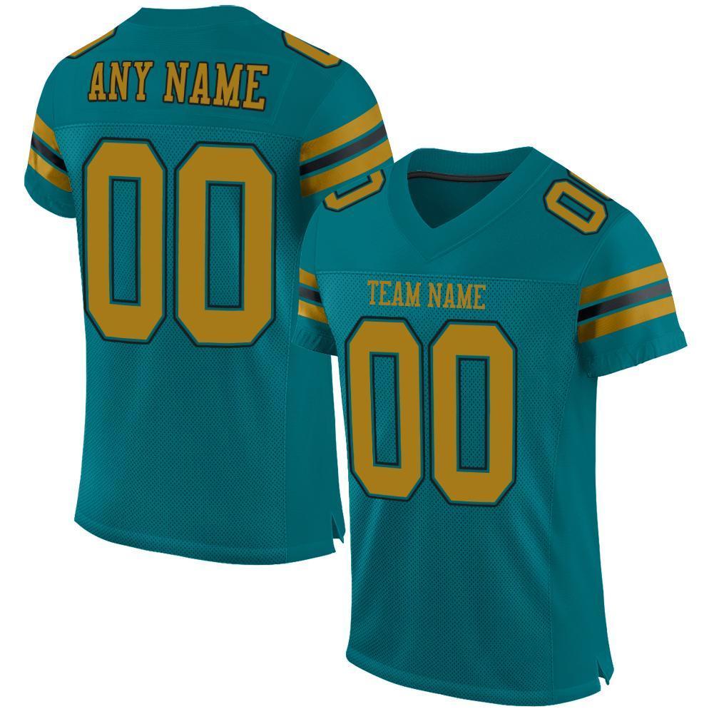Custom Teal Old Gold-Black Mesh Authentic Football Jersey - Sky-Custom