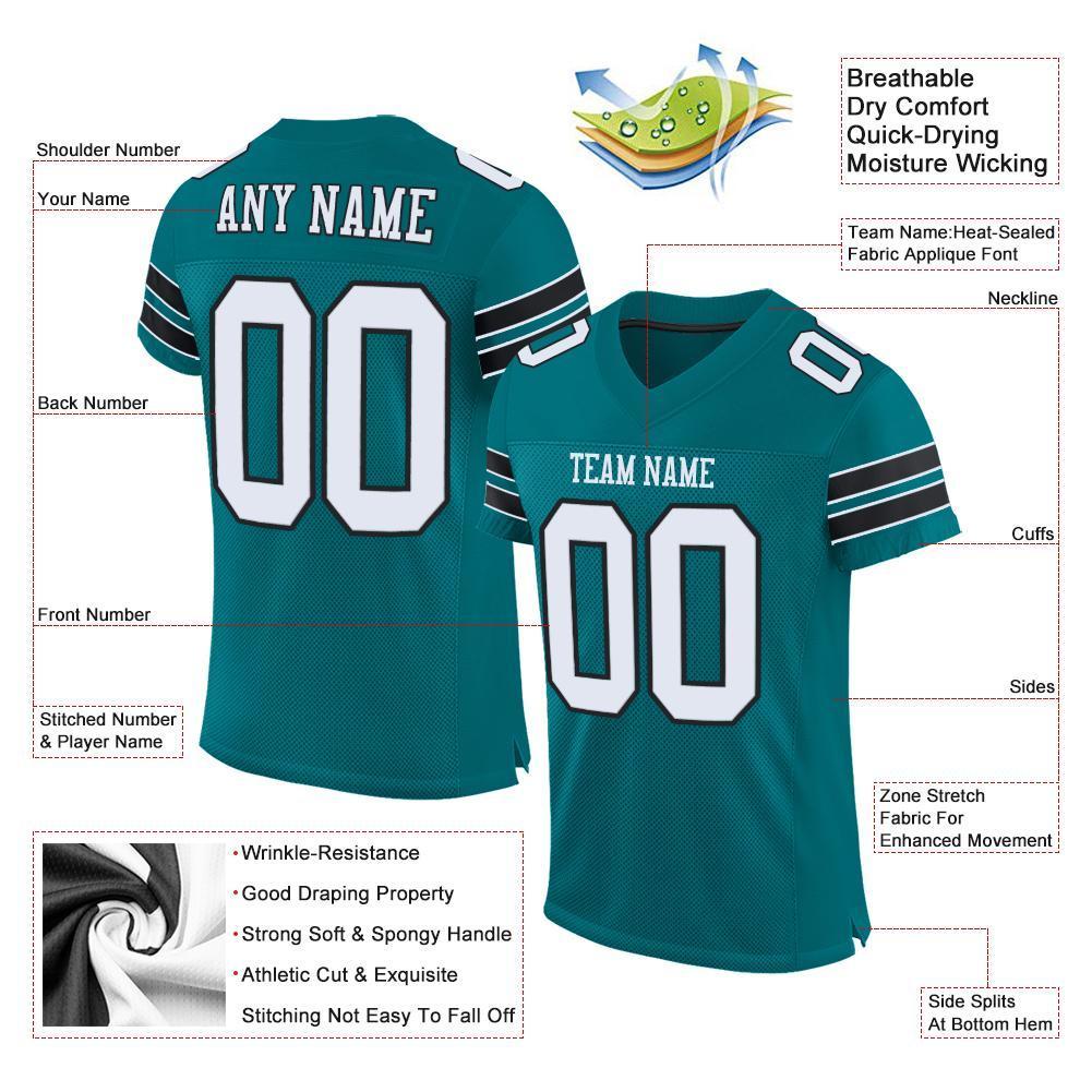 Custom Teal White-Black Mesh Authentic Football Jersey - Sky-Custom
