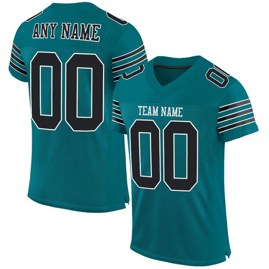Custom Teal Black-White Mesh Authentic Football Jersey - Sky-Custom