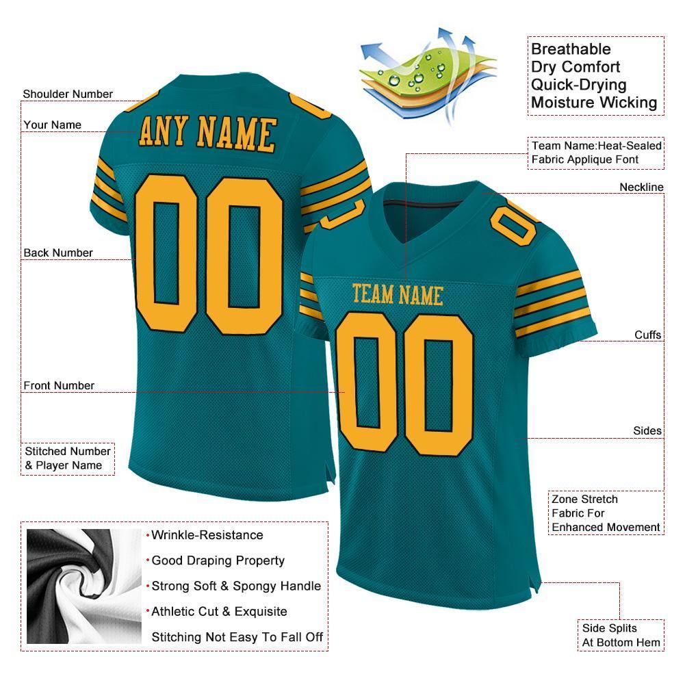 Custom Teal Gold-Black Mesh Authentic Football Jersey - Sky-Custom