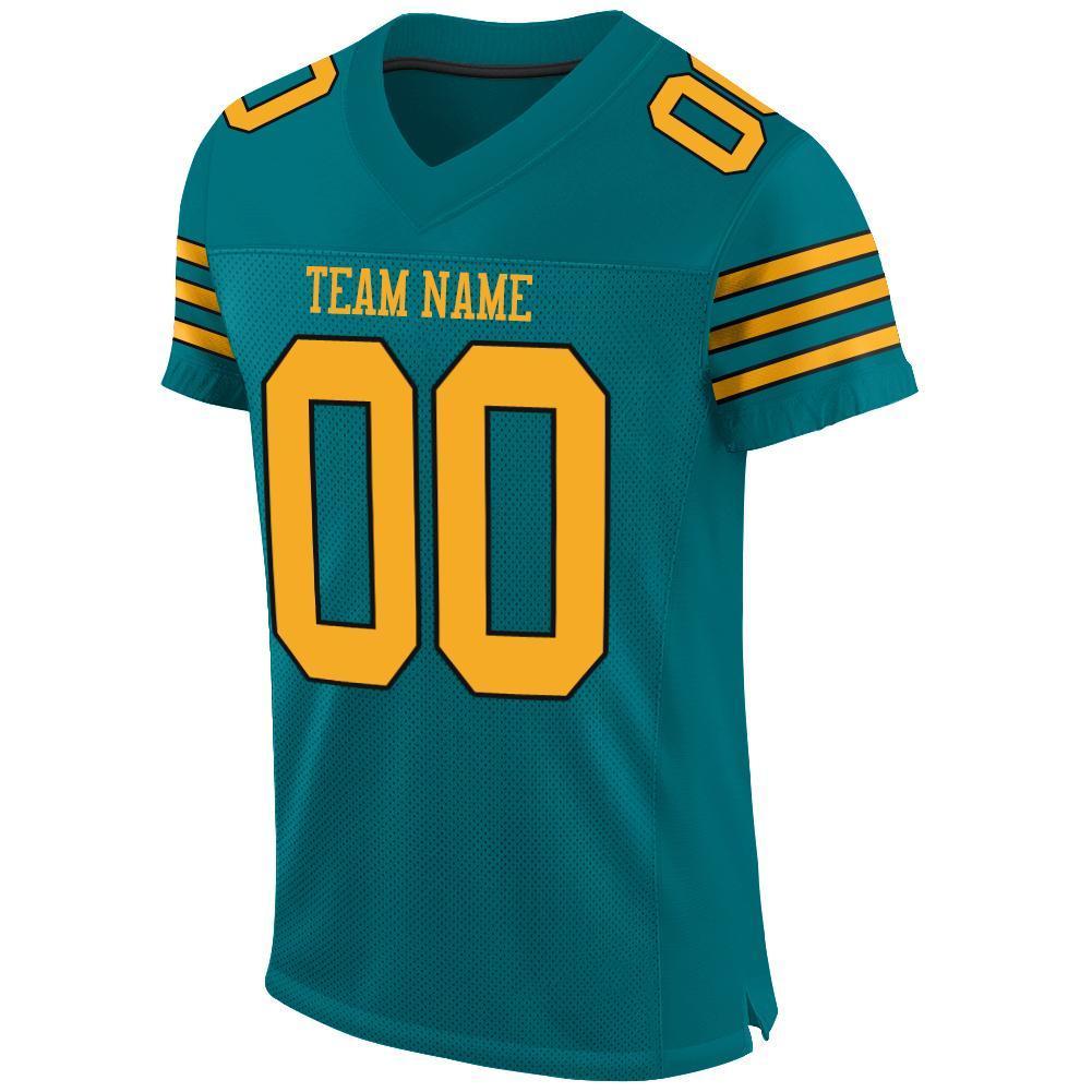 Custom Teal Gold-Black Mesh Authentic Football Jersey - Sky-Custom