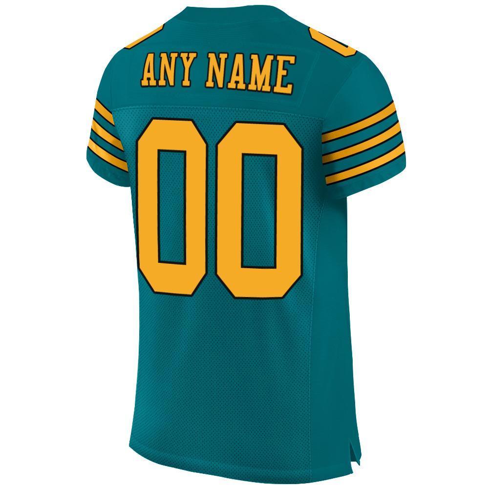 Custom Teal Gold-Black Mesh Authentic Football Jersey - Sky-Custom
