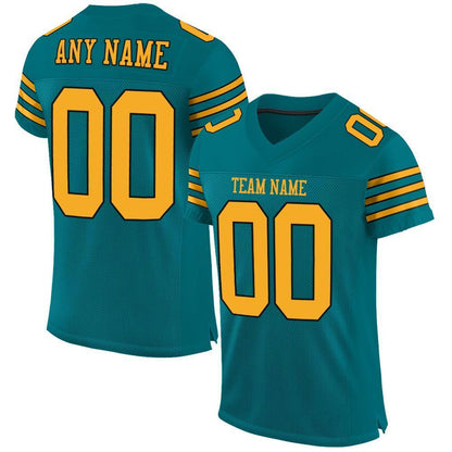Custom Teal Gold-Black Mesh Authentic Football Jersey - Sky-Custom