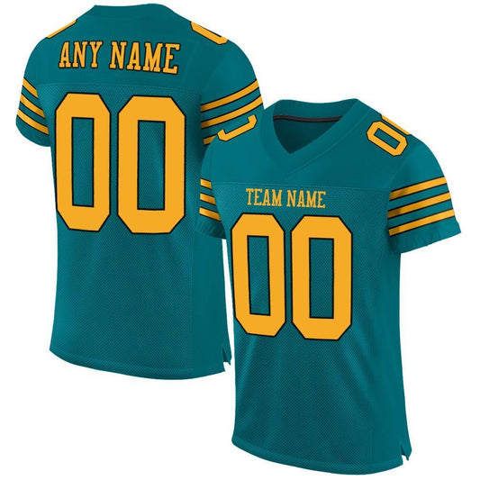 Custom Teal Gold-Black Mesh Authentic Football Jersey - Sky-Custom