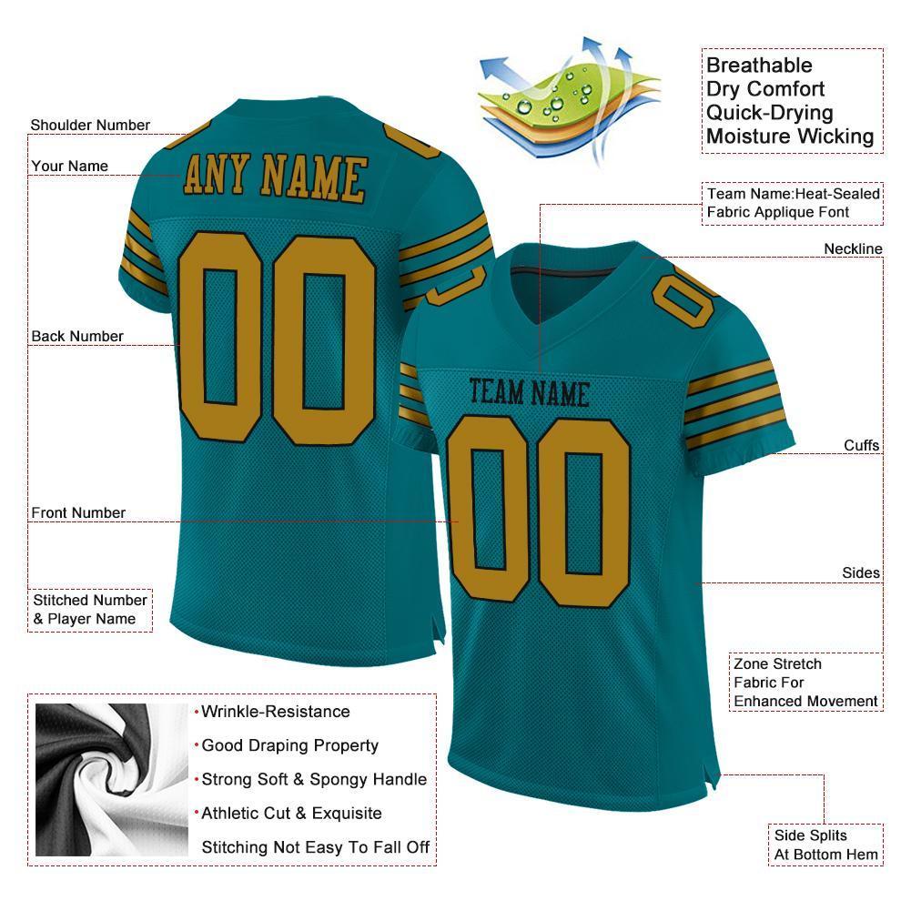 Custom Teal Old Gold-Black Mesh Authentic Football Jersey - Sky-Custom