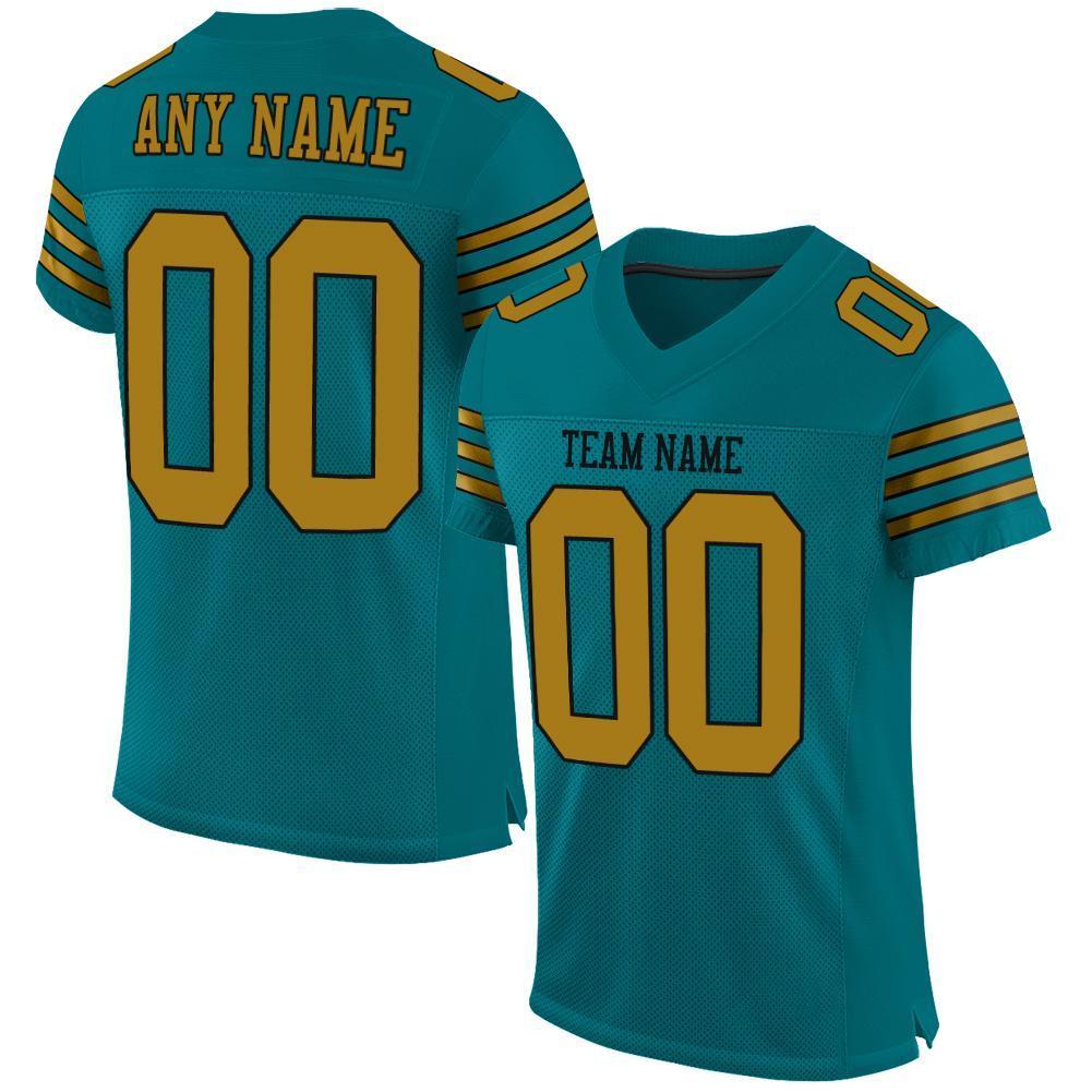 Custom Teal Old Gold-Black Mesh Authentic Football Jersey - Sky-Custom