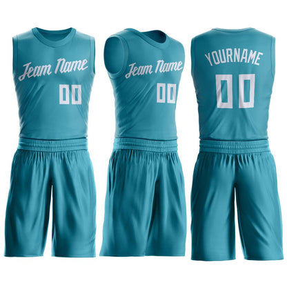 Custom Teal White Round Neck Suit Basketball Jersey - Sky-Custom