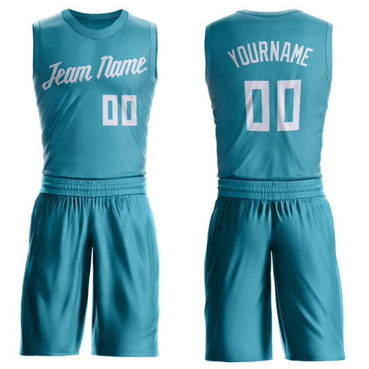 Custom Teal White Round Neck Suit Basketball Jersey - Sky-Custom
