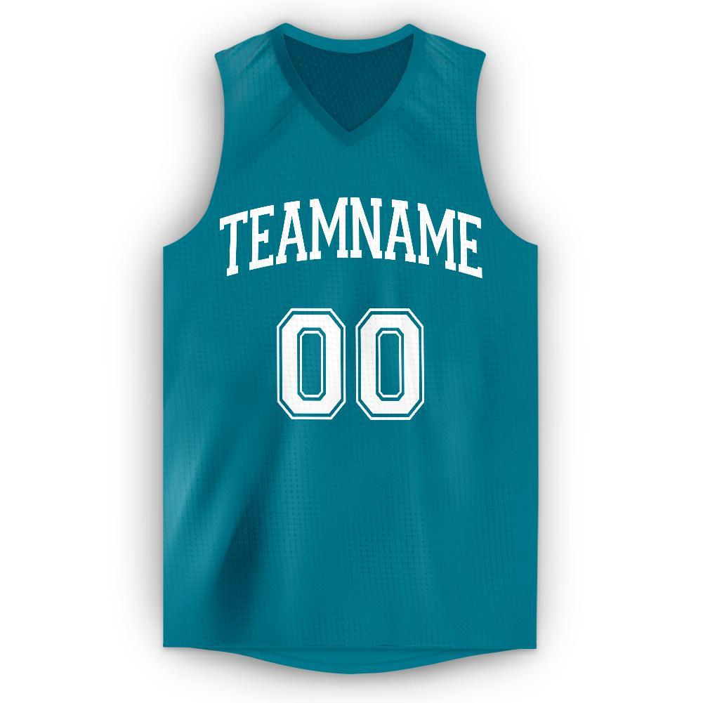 Custom Teal White V-Neck Basketball Jersey - Sky-Custom