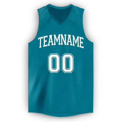 Custom Teal White V-Neck Basketball Jersey - Sky-Custom