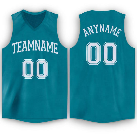 Custom Teal White V-Neck Basketball Jersey - Sky-Custom
