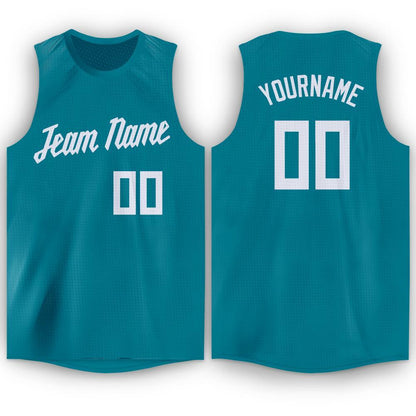 Custom Teal White Round Neck Basketball Jersey - Sky-Custom