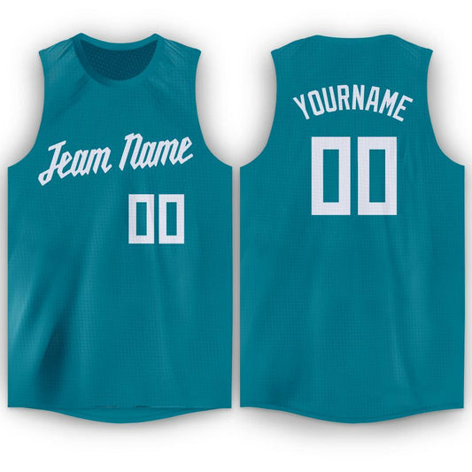 Custom Teal White Round Neck Basketball Jersey - Sky-Custom
