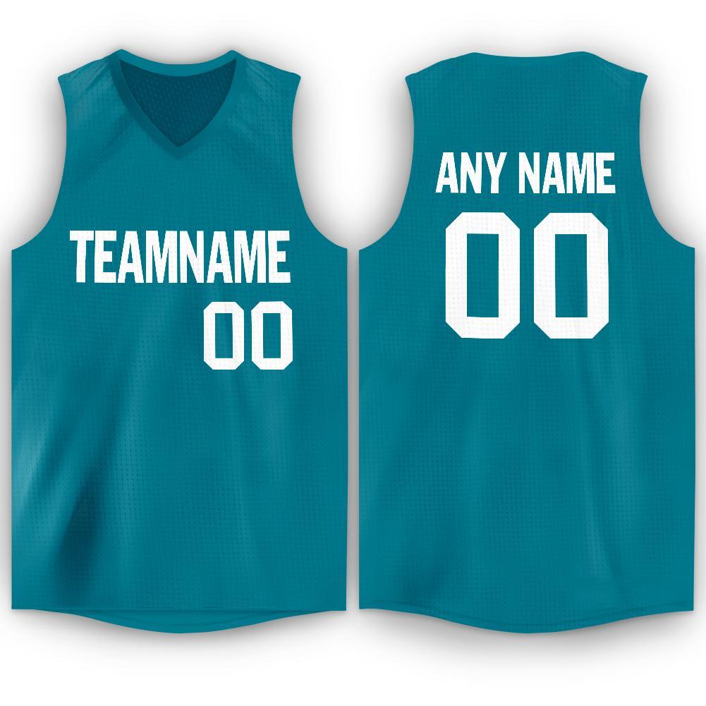 Custom Teal White V-Neck Basketball Jersey - Sky-Custom