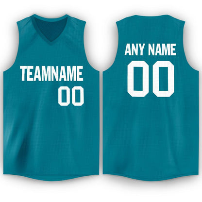 Custom Teal White V-Neck Basketball Jersey - Sky-Custom