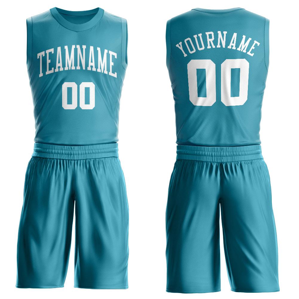 Custom Teal White Round Neck Suit Basketball Jersey - Sky-Custom