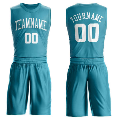 Custom Teal White Round Neck Suit Basketball Jersey - Sky-Custom