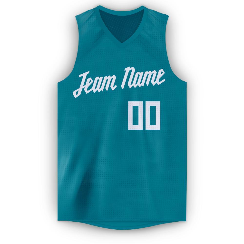 Custom Teal White V-Neck Basketball Jersey - Sky-Custom