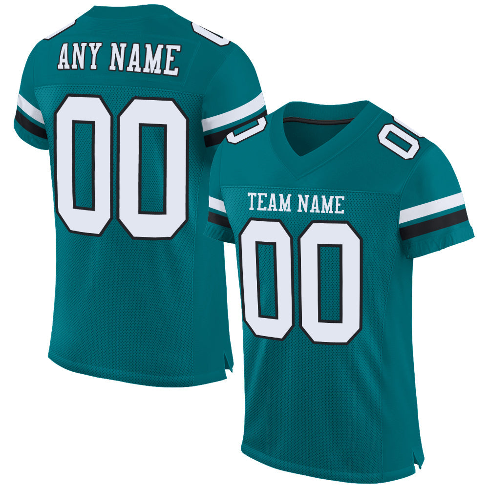 Custom Teal White-Black Mesh Authentic Football Jersey - Sky-Custom