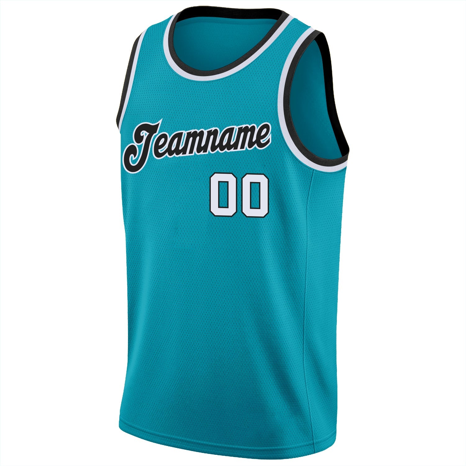 Custom Teal White-Black Round Neck Rib-Knit Basketball Jersey - Sky-Custom