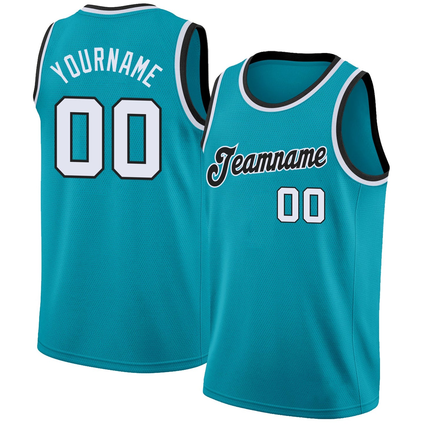 Custom Teal White-Black Round Neck Rib-Knit Basketball Jersey - Sky-Custom