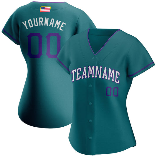 Custom Teal Purple-White Authentic American Flag Fashion Baseball Jersey - Sky-Custom