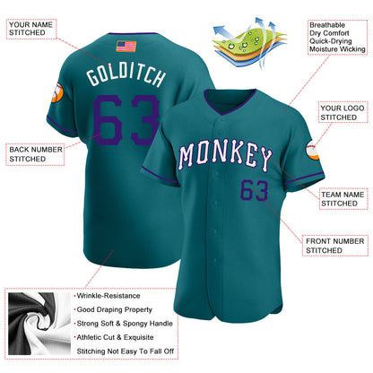 Custom Teal Purple-White Authentic American Flag Fashion Baseball Jersey - Sky-Custom