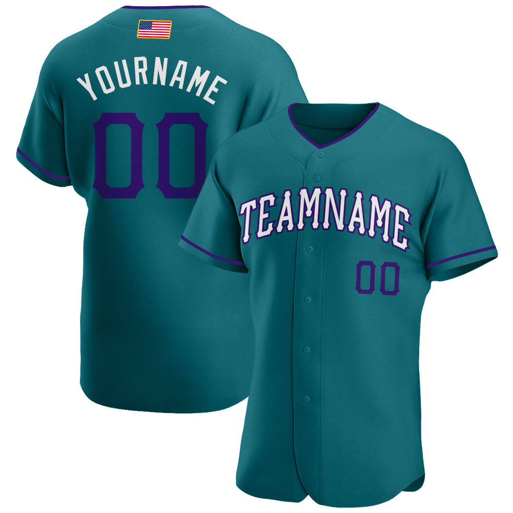 Custom Teal Purple-White Authentic American Flag Fashion Baseball Jersey - Sky-Custom