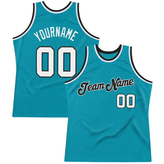 Custom Teal White-Black Authentic Throwback Basketball Jersey - Sky-Custom