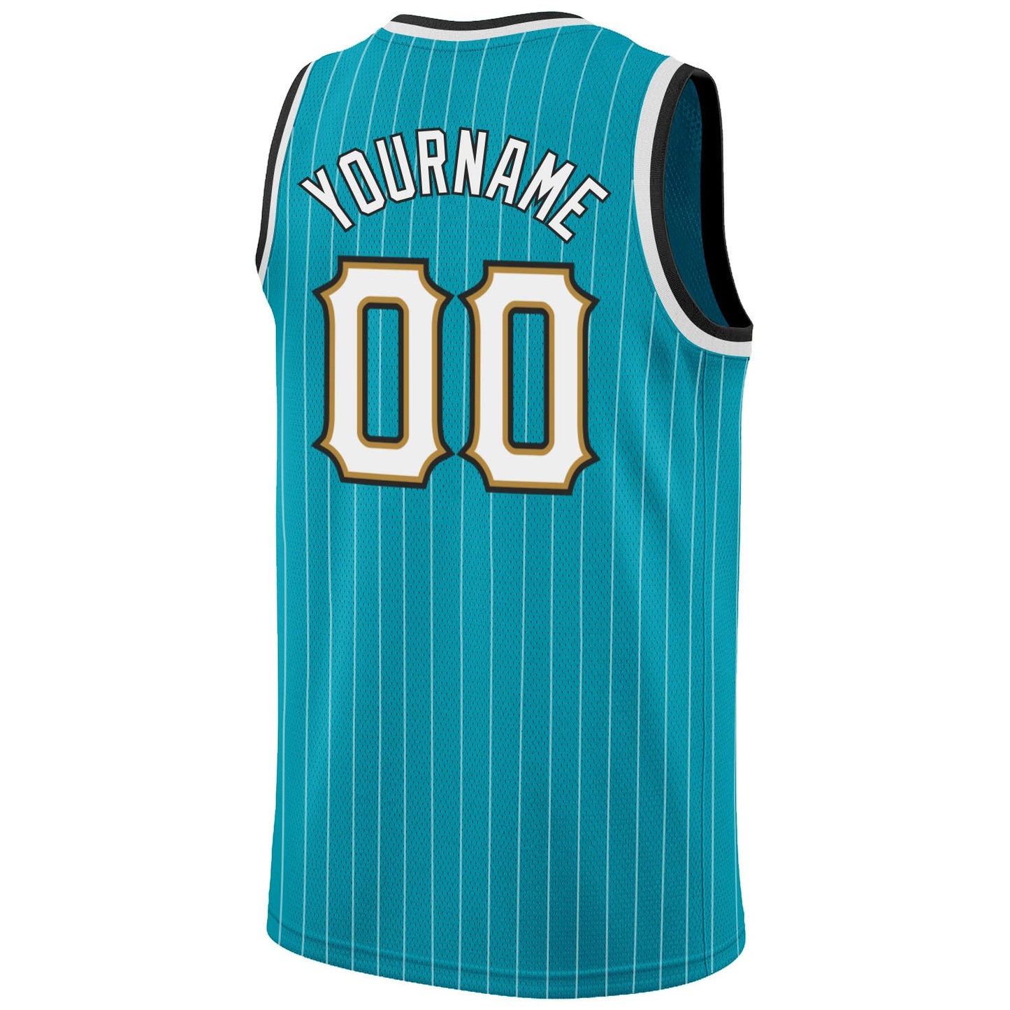 Custom Teal White Pinstripe White-Old Gold Authentic Basketball Jersey - Sky-Custom