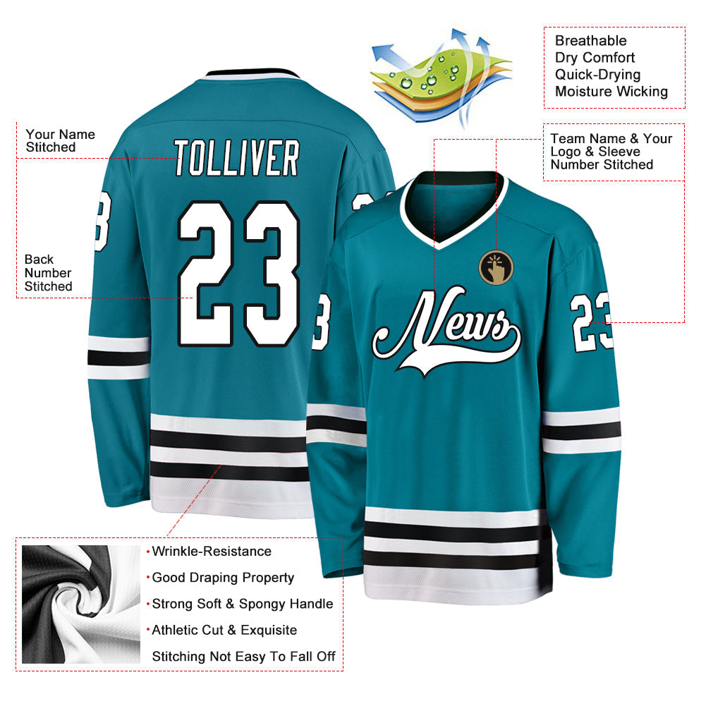 Custom Teal White-Black Hockey Jersey - Sky-Custom