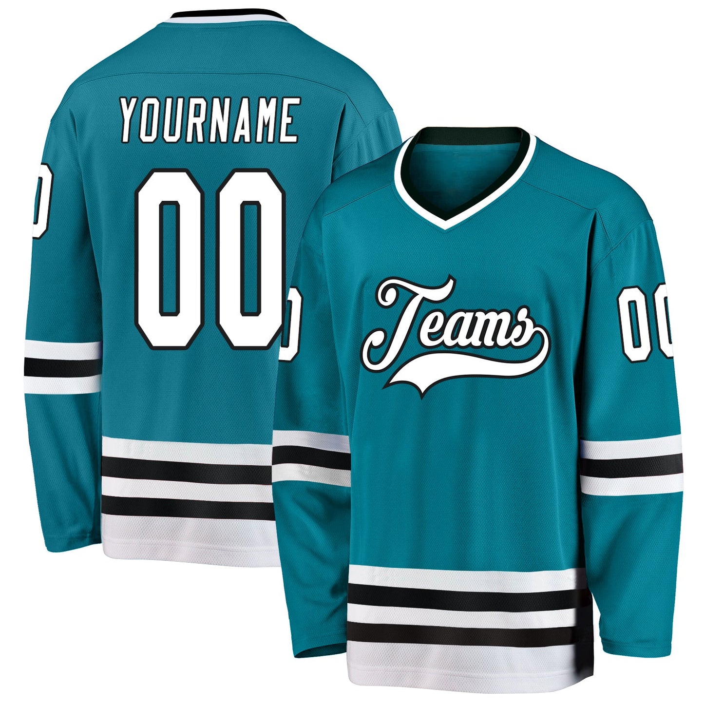 Custom Teal White-Black Hockey Jersey - Sky-Custom